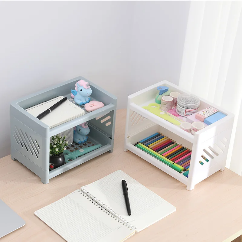 Ing Style Desktop Double-layer Plastic Storage Rack Office Stationery Cosmetics Storage Box Kitchen Bathroom Storage Rack