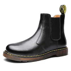 Оптовая продажа, мужские высокие ботинки челси в британском стиле, черные ботинки из натуральной кожи