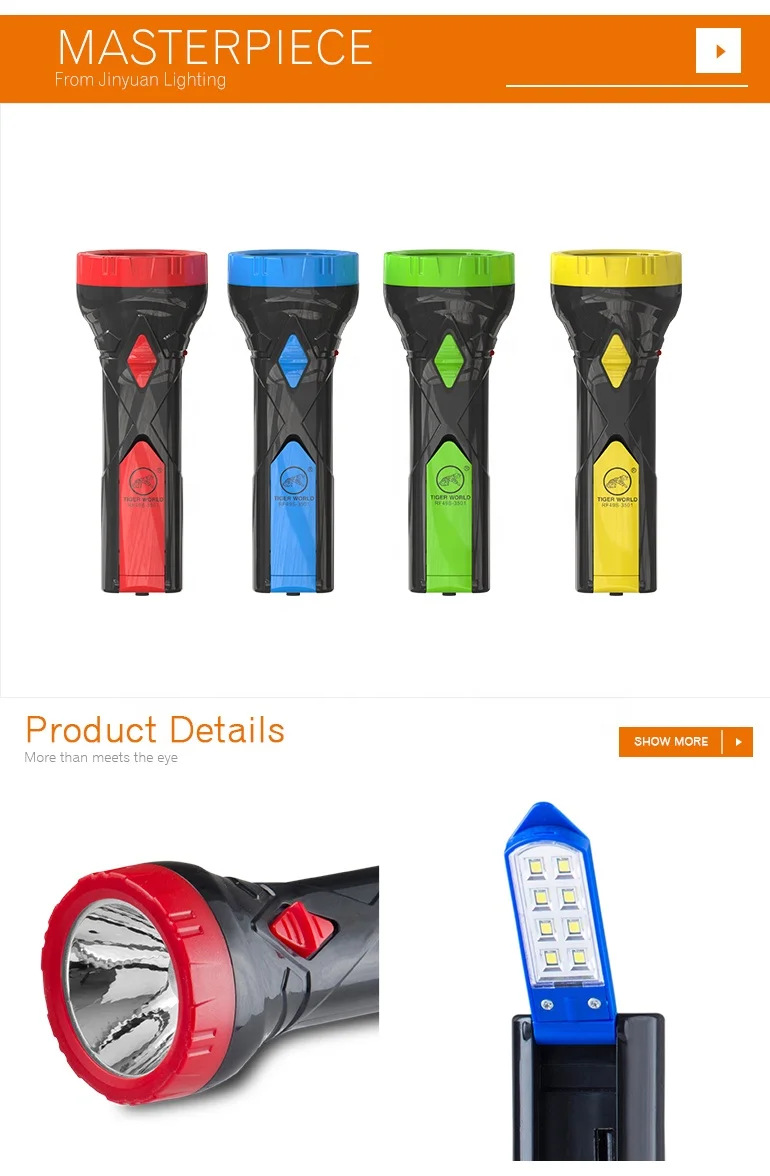 Wholesale Tiger World rechargeable hand held led torch light powerful flashlight with side lamp