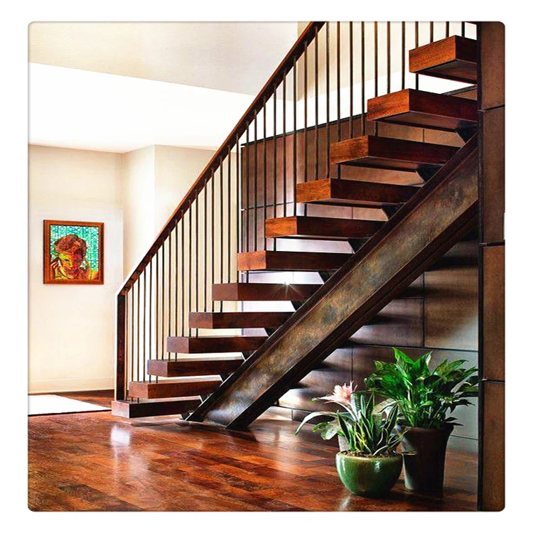 Wooden straight stairs modern iron stairs of the house price