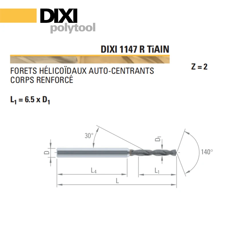 DIXI Carbide Drills reinforced Self-centering Twist Drill DIN Standard for non ferrous materials