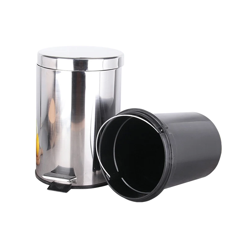 Stainless Steel Bin Round Shape Waste Trash Can 12L Home Trash Can Kitchen Household Hospital Pedal Dust Bin