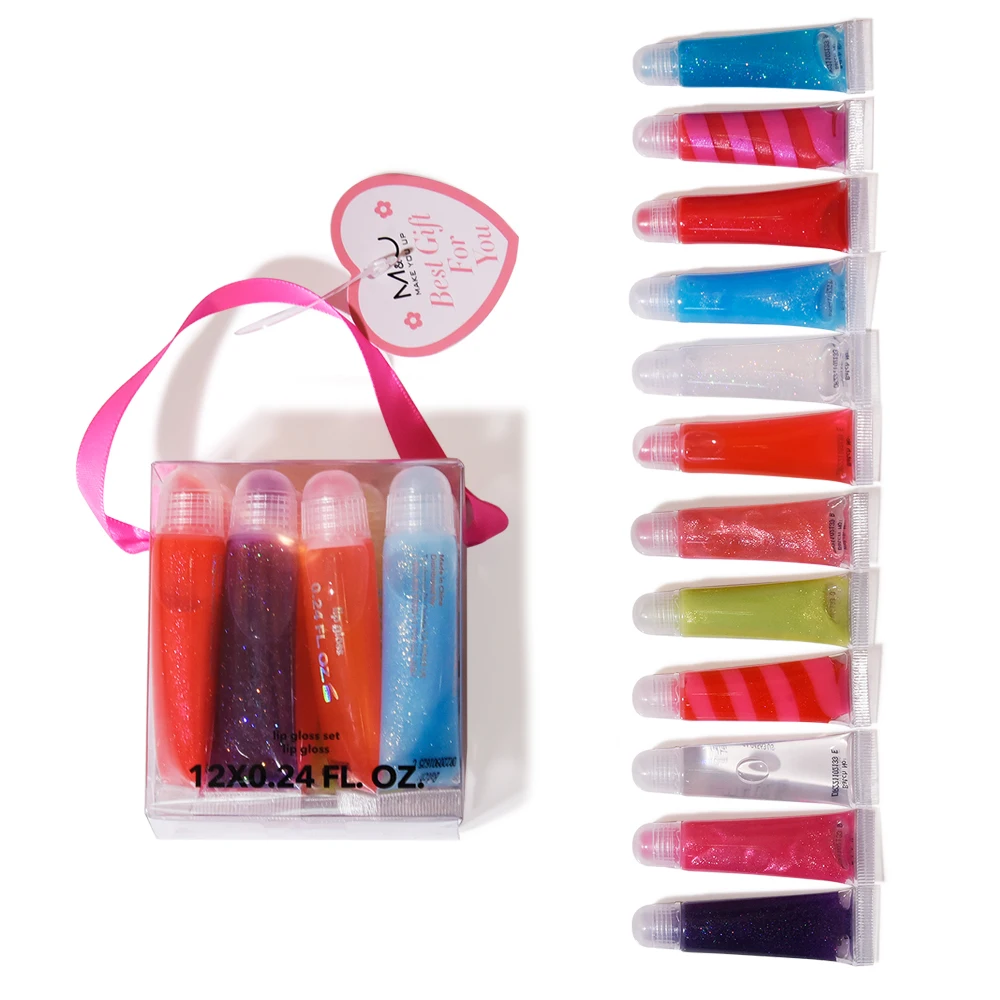 M&U 12-Pack Lip Gloss Set Flavored Lip Gloss Squeeze Tubes with Carrying Case Lip Gloss kit Value Pack