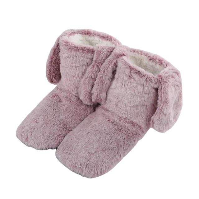 
Best Selling Wholesale winter cute rabbit long ears boots ladies Furry Fluffy Winter Warm Pom Poms Fur Indoor lady Boots 