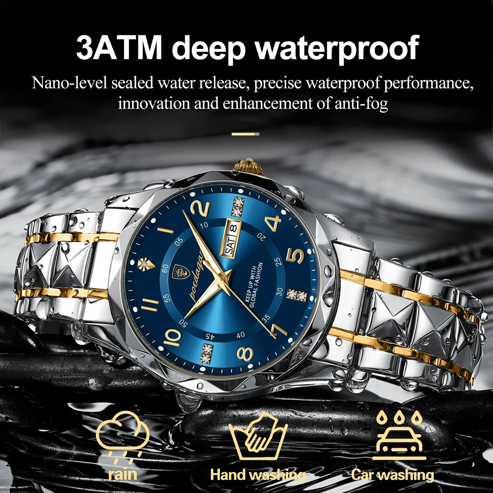 New Fashion POEDAGAR 858 Business Men Watch Quartz Sports Waterproof Watches Luminous Chronograph Man Stainless Steel Watches