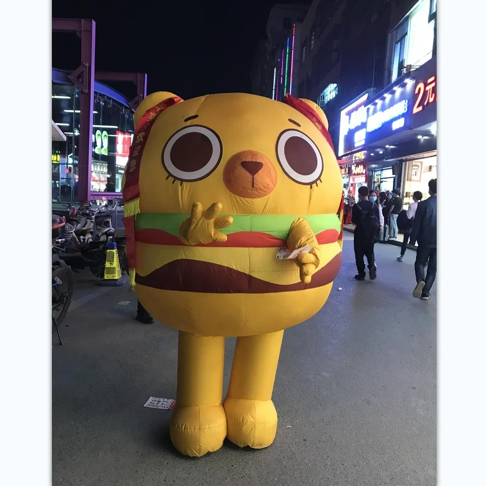 Hamburger Food Adult Cartoon Role Play Inflatable Mascot Costume for Food Feast Party Restaurant Advertising