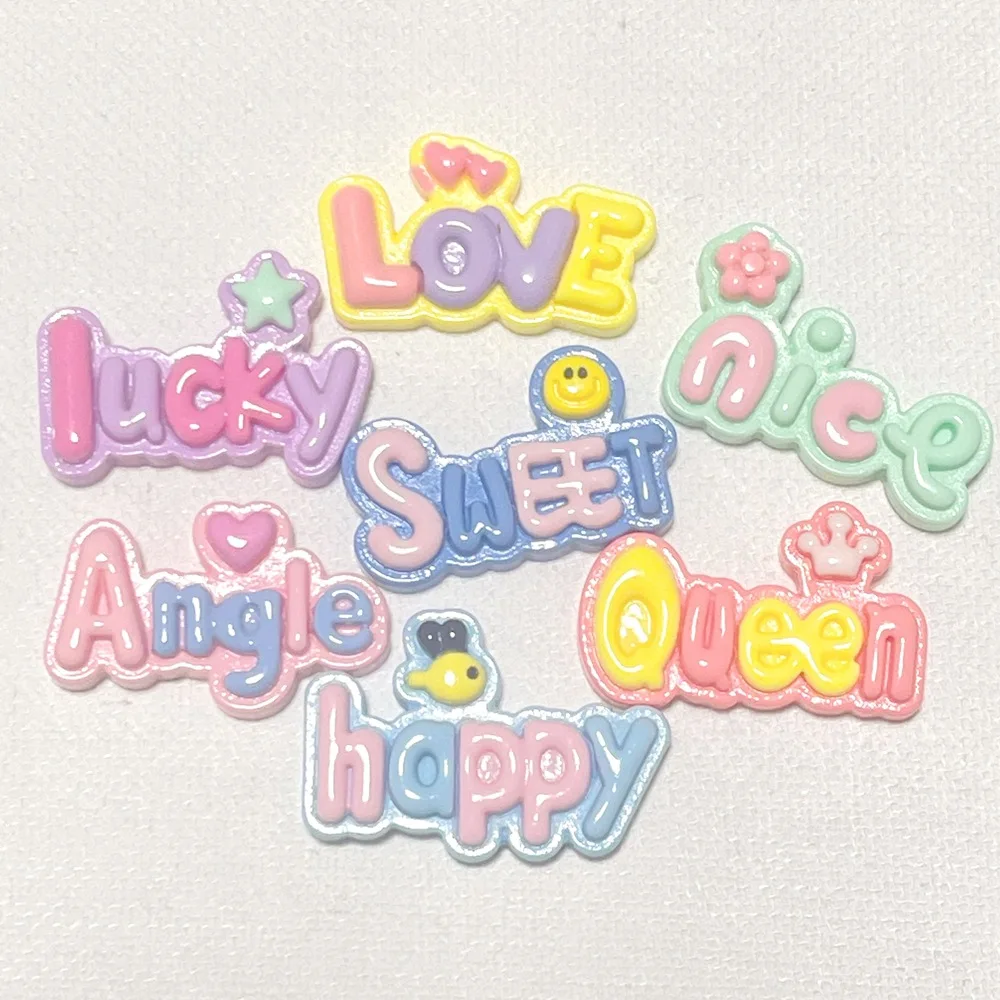 100pcs Sweet Cute Letter Plate Flatback Resin Cabochon Scrapbooking For Phone Decoration DIY Craft Hair Bows Center Accessories