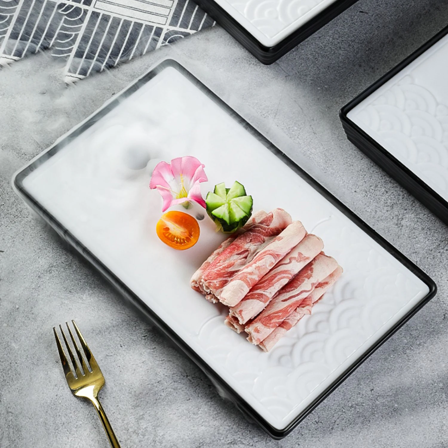 Hot Selling Melamine Sashimi Dry Ice Plate Wholesale Multiple Shape Salmon Sushi Plate