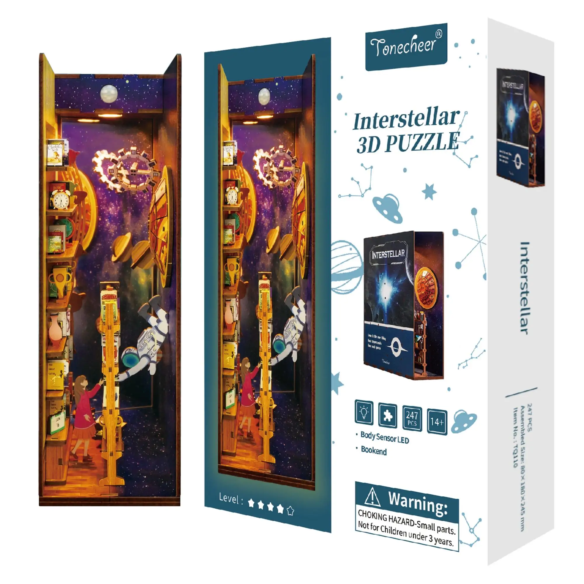 Tonecheer Interstellar 3D DIY Wooden Puzzle Bookends and Miniature House Kits book nook