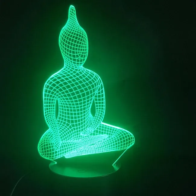Светодиодная настольная лампа разноцветный декоративный светильник 3D в виде статуи Будды USB настроение для дома