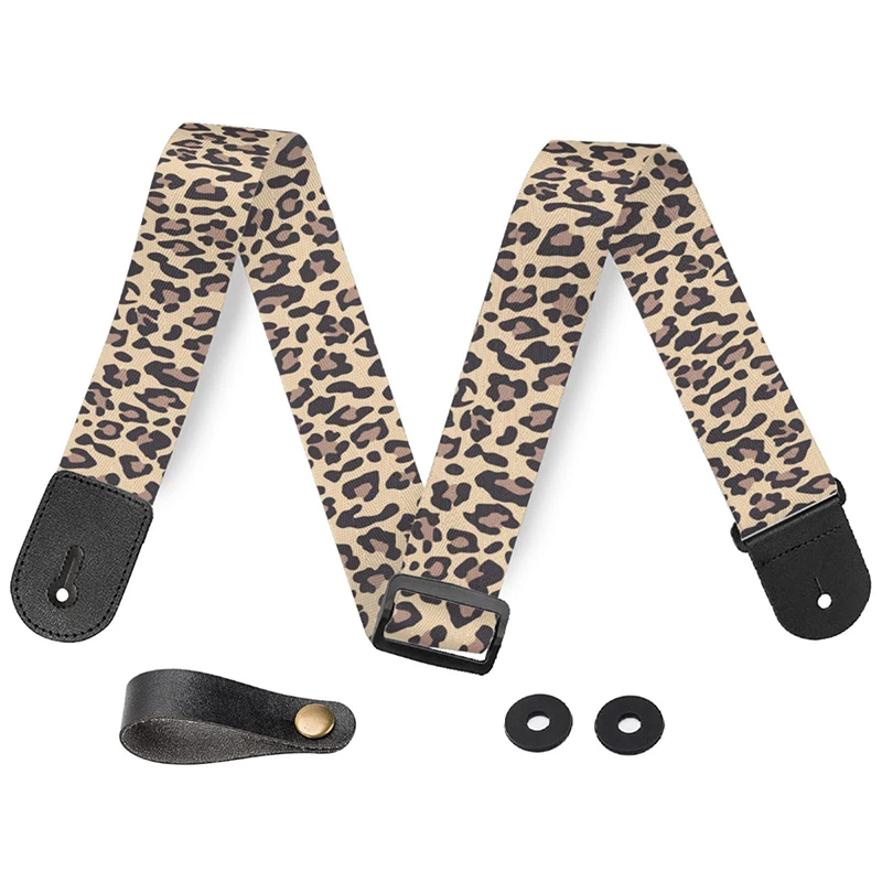 Custom Polyester Guitar Strap Classical Leopard Print Bass Beginner Instrument Hold Accessories  Guitar Strap Lock Shoulder Belt