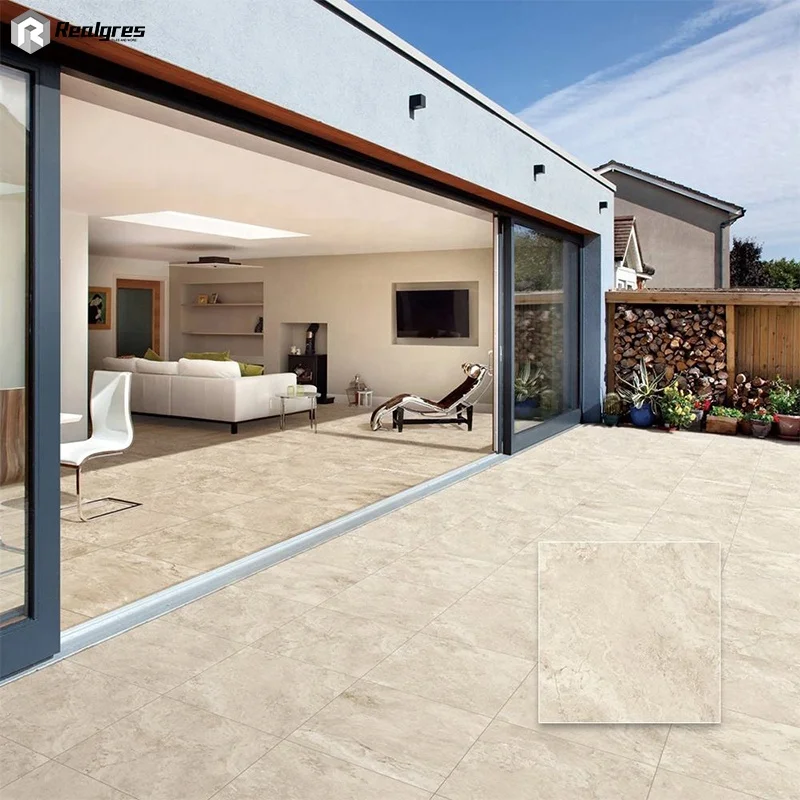 600x600 External Terracotta Tile Exterior Travertine Tile Garden Walkway Sandstone Anti-Slip 2cm Outdoor Porcelain Floor Tile