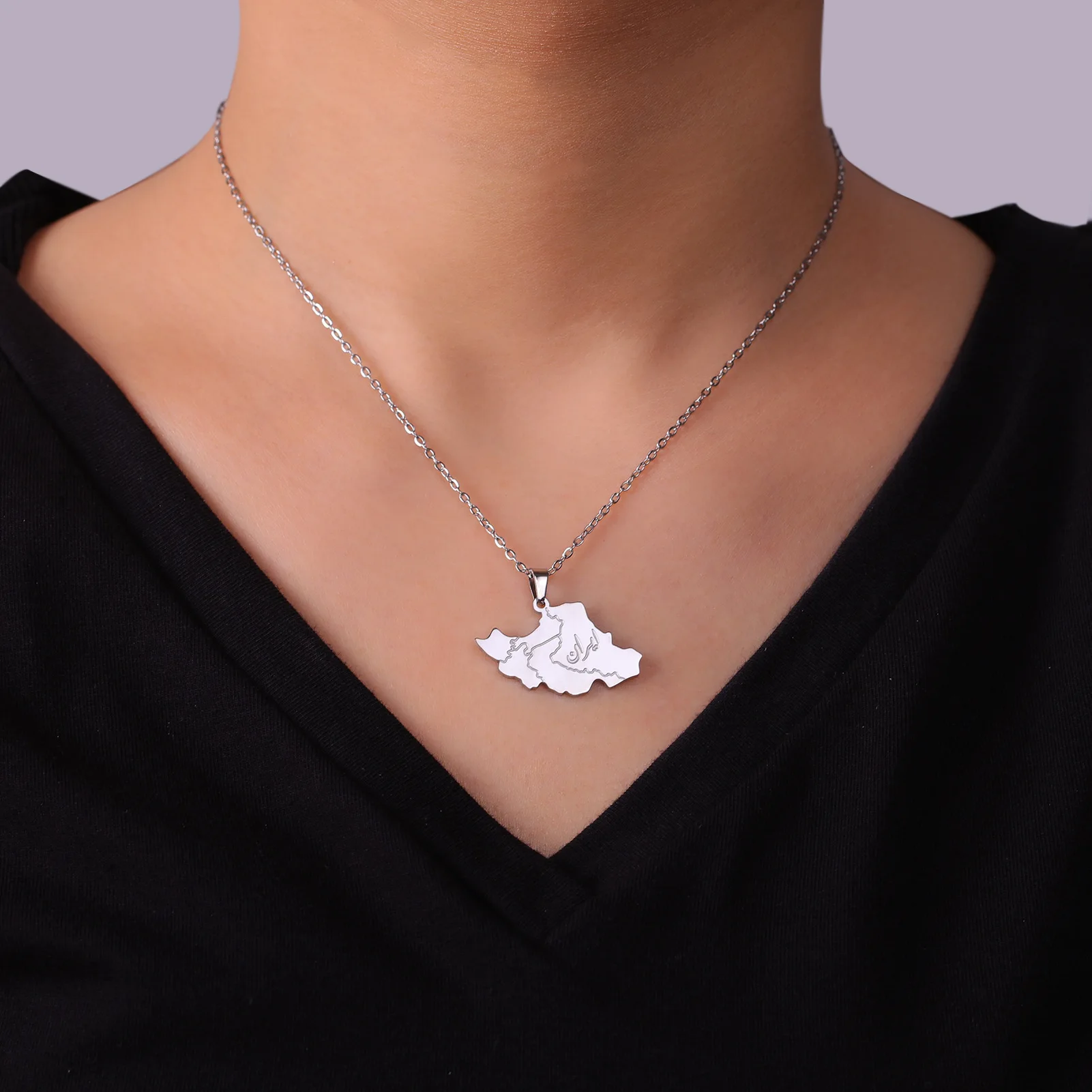 Iran Map Pendant Necklaces For Women Men Stainless Steel Gold Color Iranian Charm Chain Choker Jewelry Patriotic Gifts