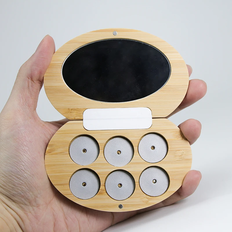 Custom Logo Original Bamboo/Wood Empty Eyeshadow Palette Bamboo Mirror Cases Makeup Compact Container