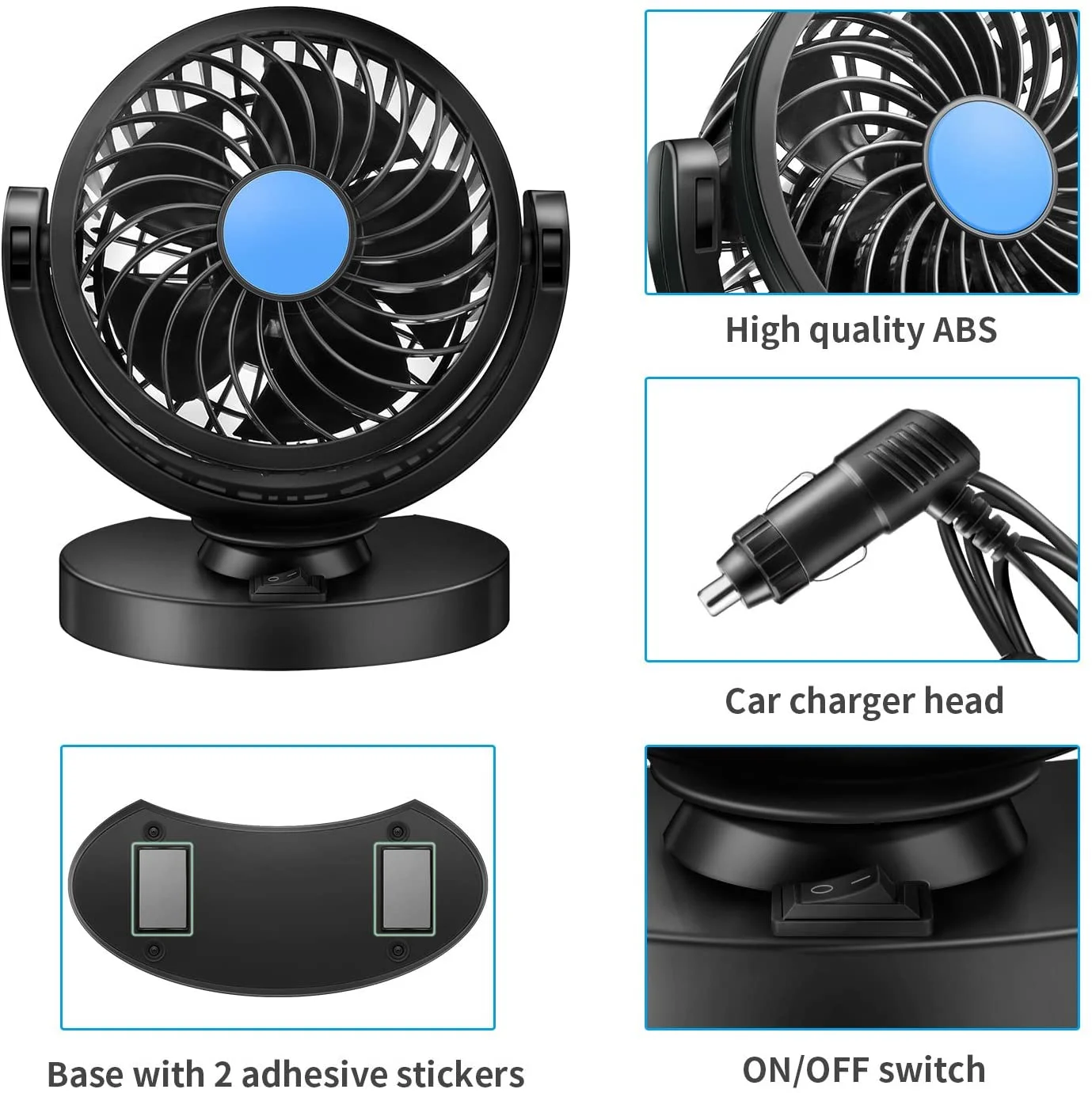 High Performance Energy Saving 360 Degree Rotating One Headed Fan 12v Dc Car Electric Fan Desk 12 Volt Dc Cooling Fans Car