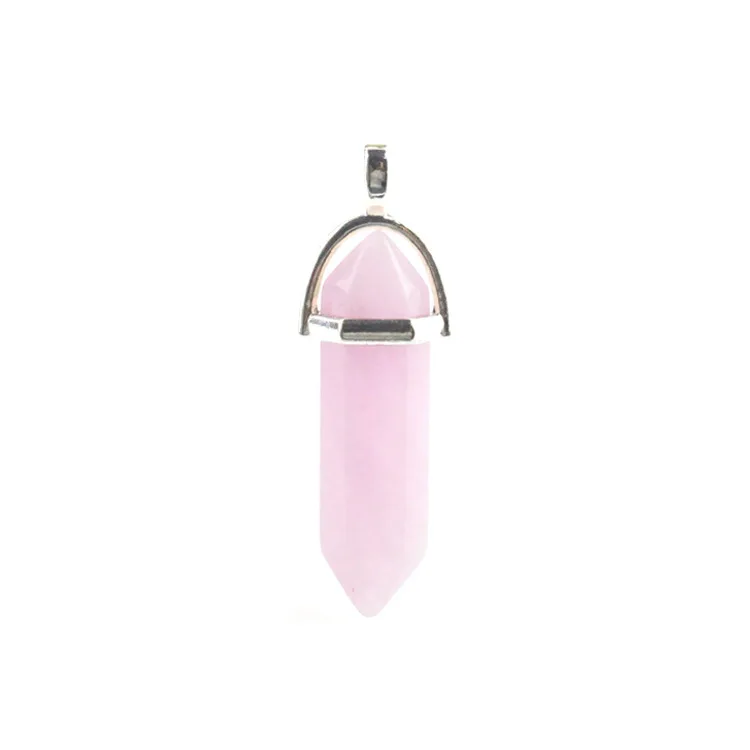 Natural Crystal Stone Hexagonal Prism Pendant Rhombus Cut Bullet Pendant for Making Necklace Jewelry