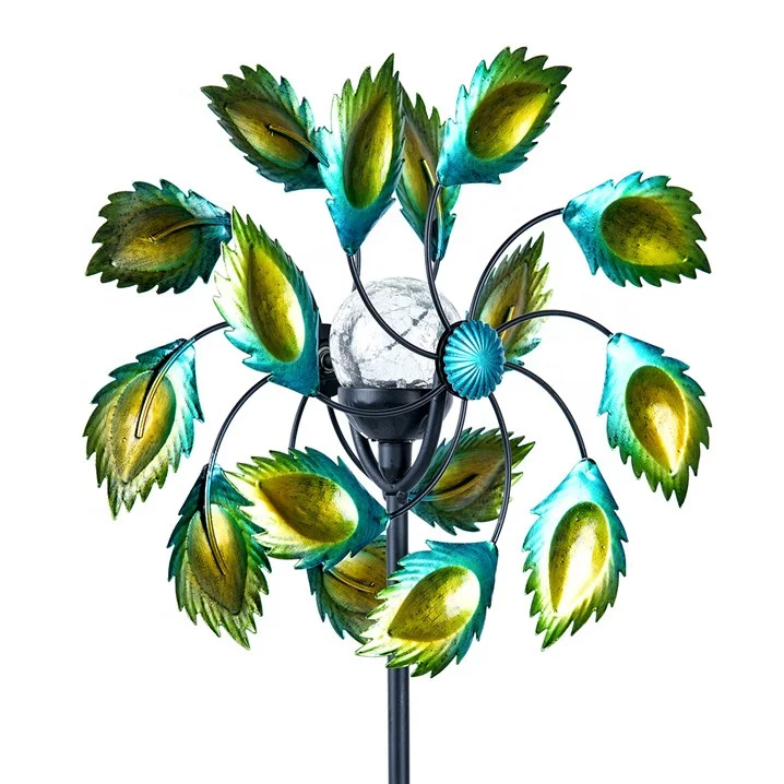 Hourpark Solar Light Metal Wind Spinner Yard Metallic Double spinner Stake for garden