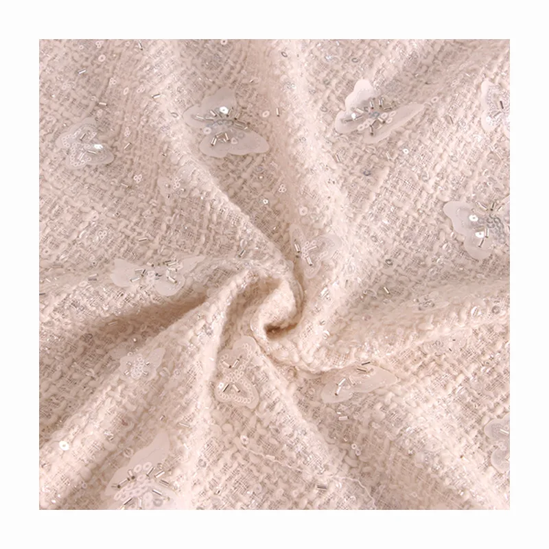 Fashion Style Manufacturer Sequin Blend Yarn Dyed Tweed Fabric For Dresses