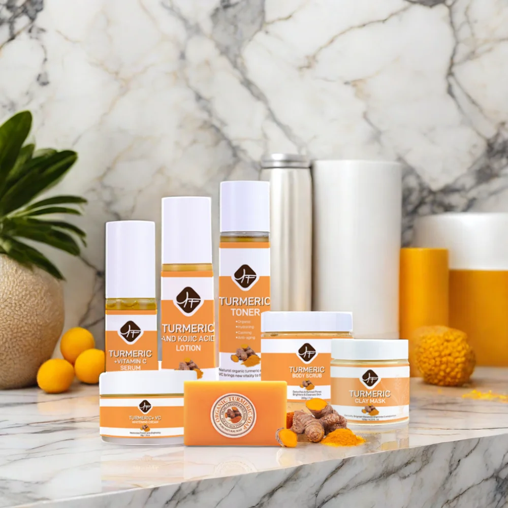 2022 Hot skin care Private Label Best Selling Turmeric Skin Care Set Cleanser Serum Scrub Soap Mask Cream Turmeric Set