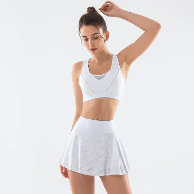 Yoga Wear Factory custom wholesale Women distressed yoga sport gym set white ladies clothing tennis wear with tennis tops women
