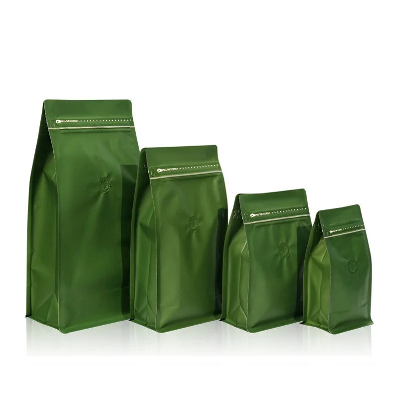 Custom 100g 150g 250g 500g 1kg Pla Biodegradable Side Gusset Flat Bottom Beans Packaging Compostable Coffee Bag With Valve