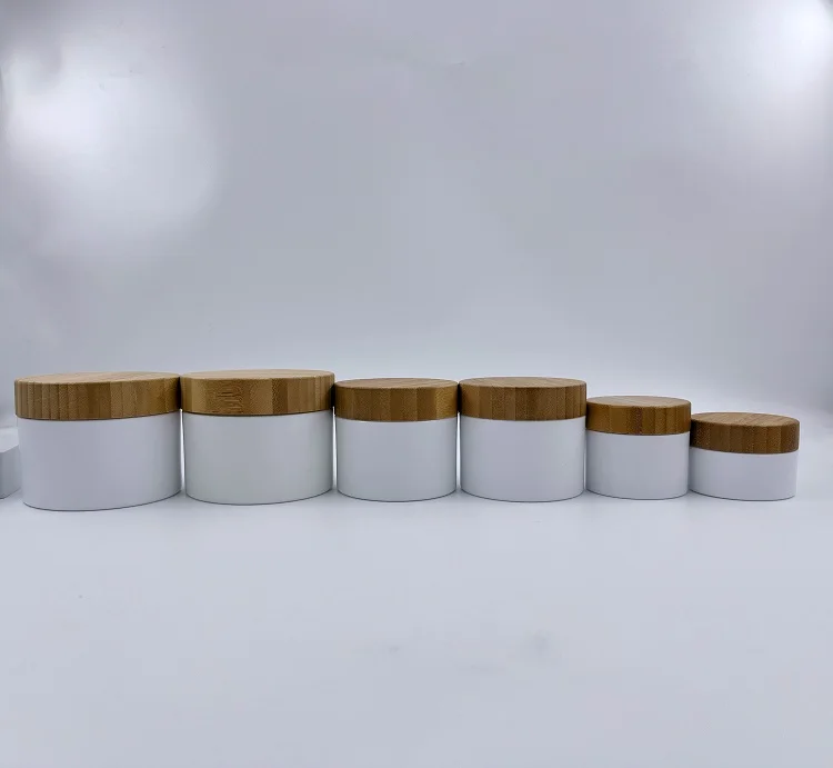 Luxury 200g white Plastic PET jar with bamboo lids containers body lotion tank cream jar empty packaging
