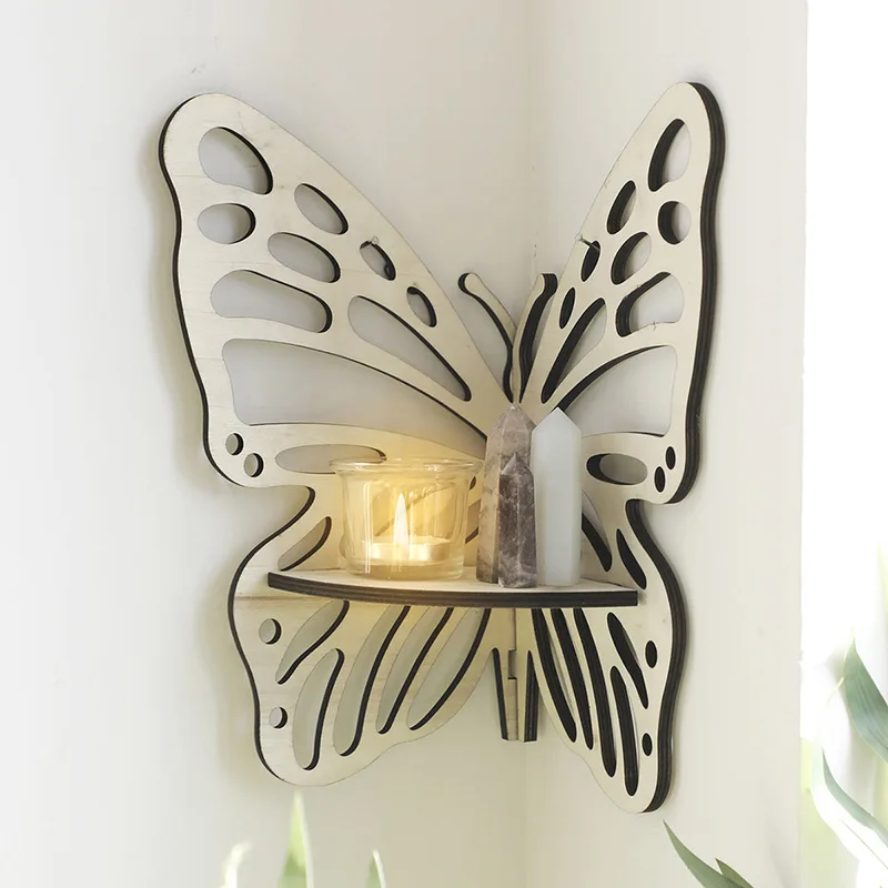 Wooden butterfly corner shelf creative shelf wall decorations candle holders for home decor