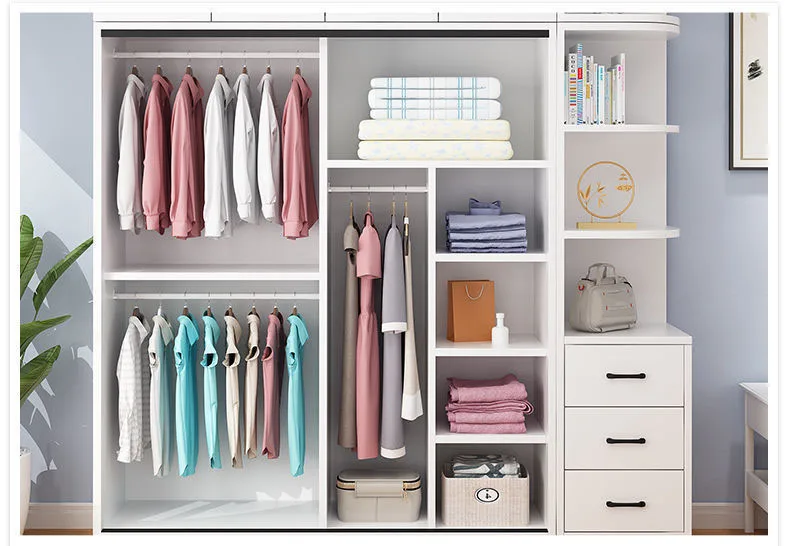 Wardrobe household modern simple small apartment bedroom assembly economy solid wood wardrobe Light luxury storage