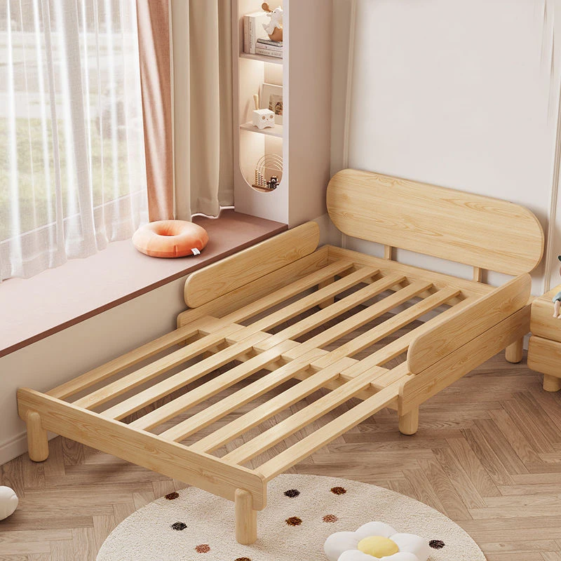 Twin Size Wooden Kids Furniture Toddler Bed Frame Montessori Bed Folding Single  Pull Broaching Bed
