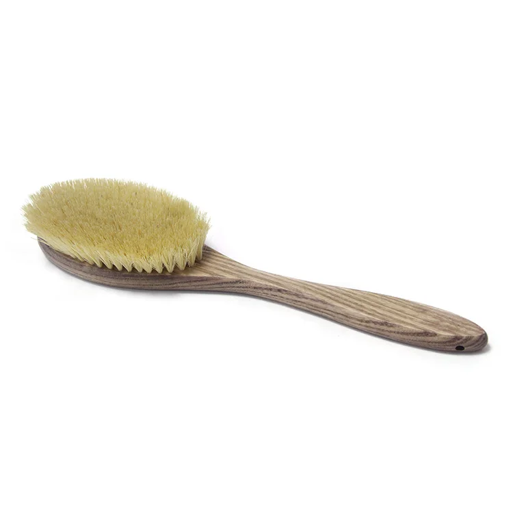Private Label Ash Soft Sisal Dry Hard Bristles Natural Long Wood Handle Shower Body Massage Bath Brush Set