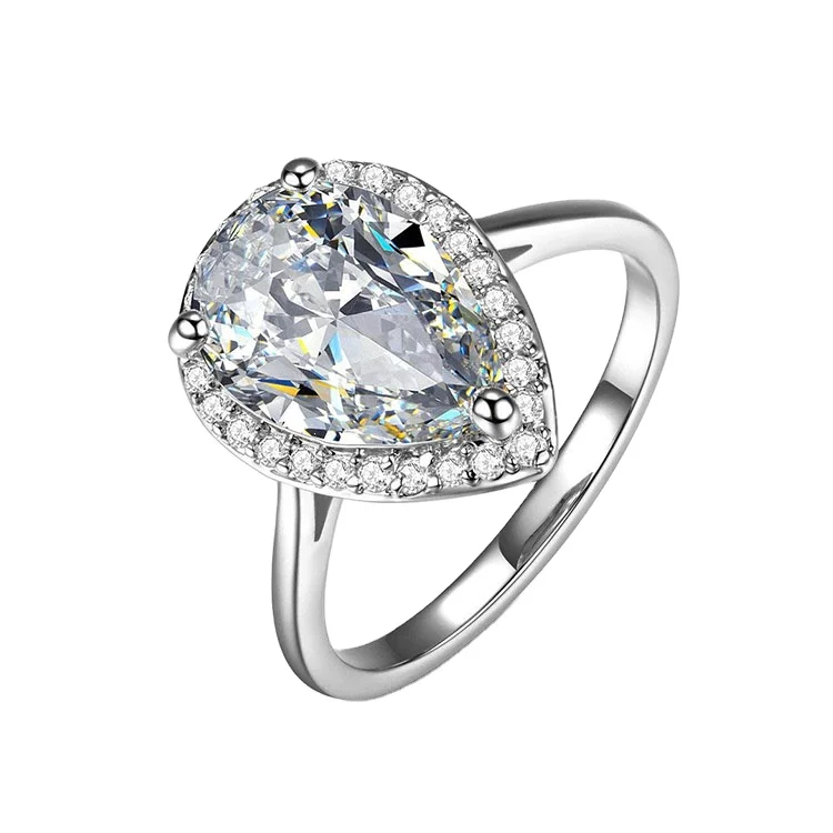 White Gold Plated Teardrop Halo Pear Cut Cubic Zirconia Cz Engagement Wedding Ring Woman Luxury Jewelry