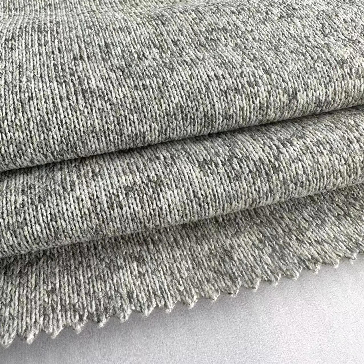Garment 270gsm 100% Polyester hemp grey coarse needle rib fabric melange Hacci brushed fleece Fabric for winter clothing