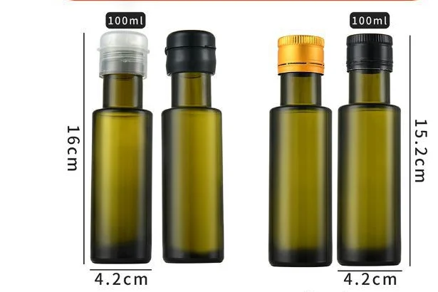 In Stock Round Green Amber 100ml Edible Oil Glass Bottle Marasca Cooking Olive Oil Bottle With Cap
