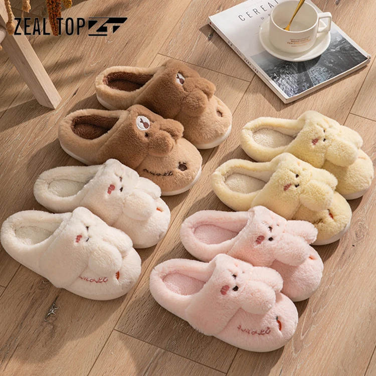 New cotton soft home indoor non Slip cartoon cute rabbit fur couple plush slippers fur bed slippers fox fur slides women