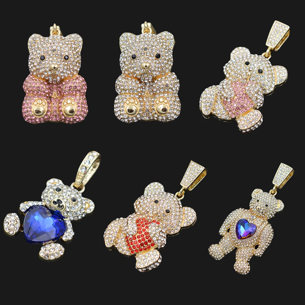 Hip Hop Iced Out Moisannite Silver Gold Plated San Judas Holy Maria Saint Benedict Cross Candy Bear Pendant Stainless Steel