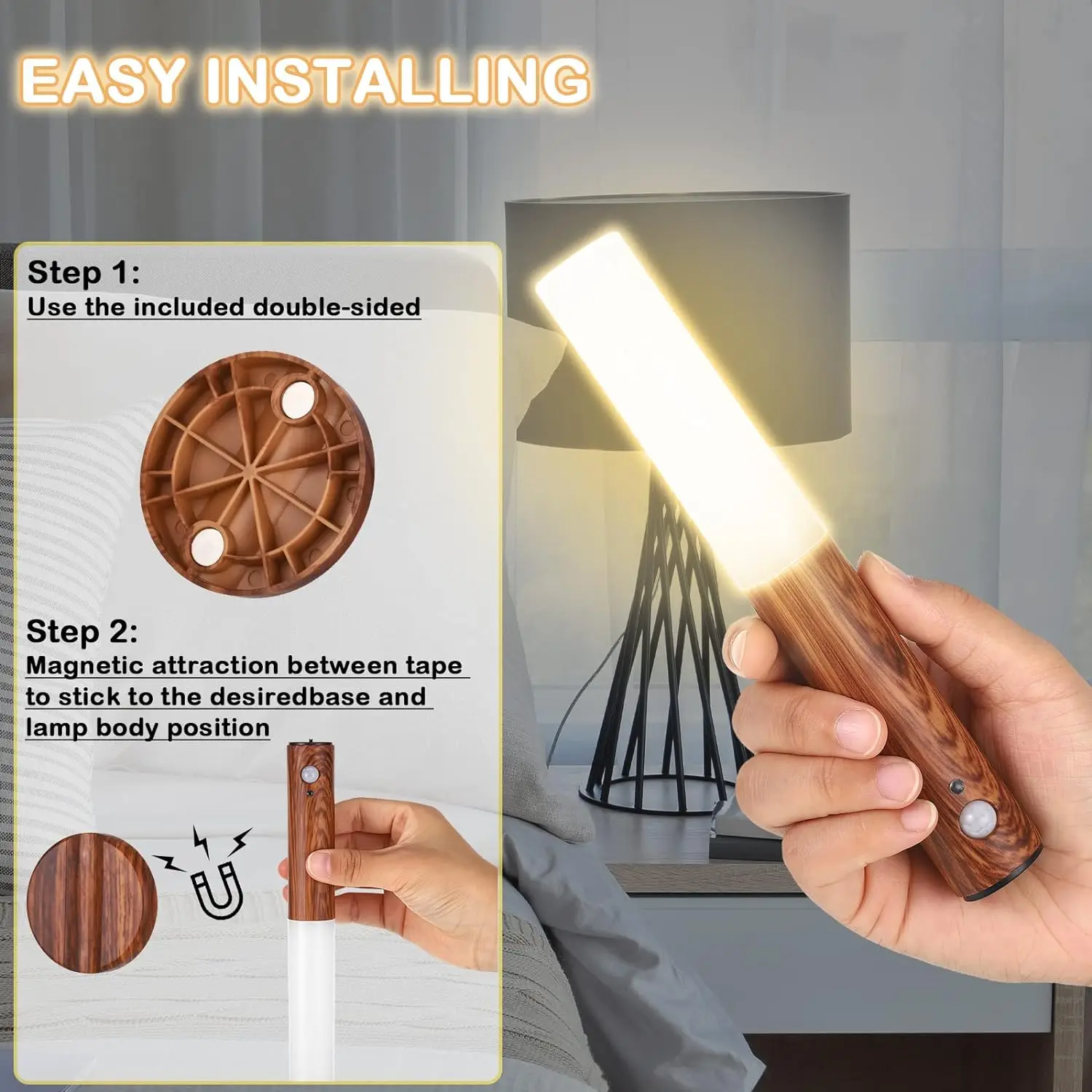 USB Rechargeable LED Motion Sensor Night Light Magnet Body Sensor Wall Sconce for Hallway & Stair Portable Nightlight Camping