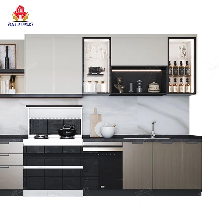 Aluminum Pvc Top Full Set Furniture portable Modern Quartz base flat pack european style italian simple Kitchen Cabinet sets