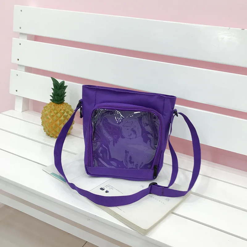 
Wholesale Plain Style Small Square Shape Canvas Shoulder Transparent Window Crossbody Clear Ita Bag For Girls 