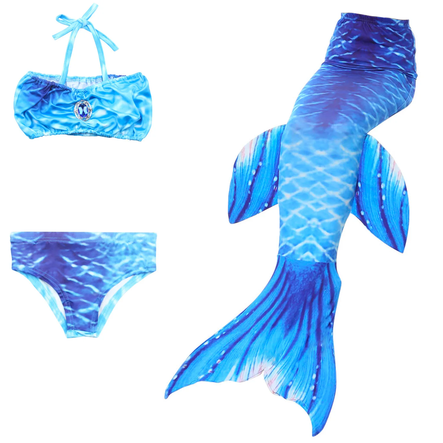 Girls 3 Pcs Swimsuits Mermaid Tails for Swimming  Princess Bikini Set Dress Up Party