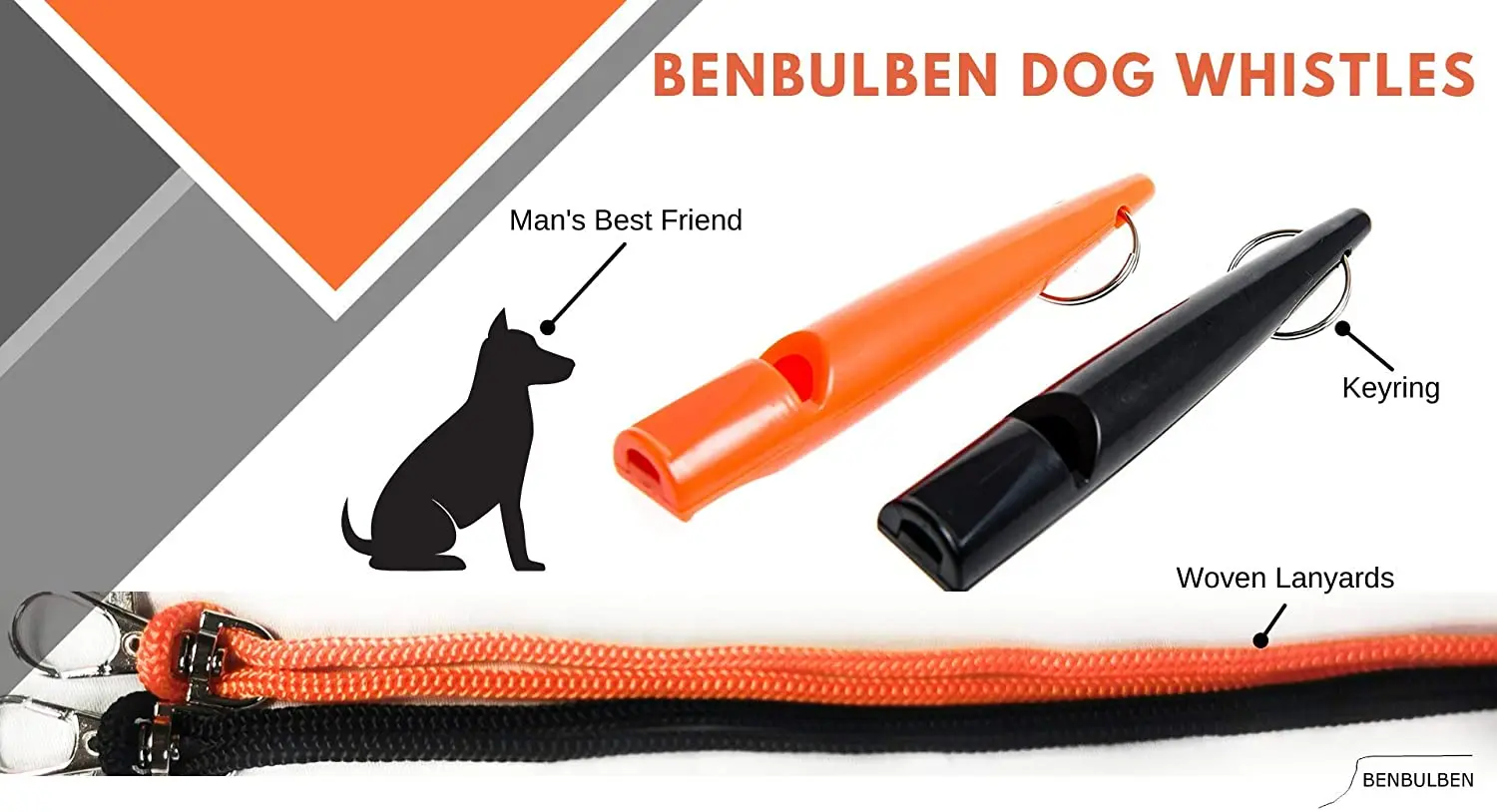 Professional High Pitch Plastic Dog Whistles for Recall Training Complete with Rope Lanyards and Keyrings