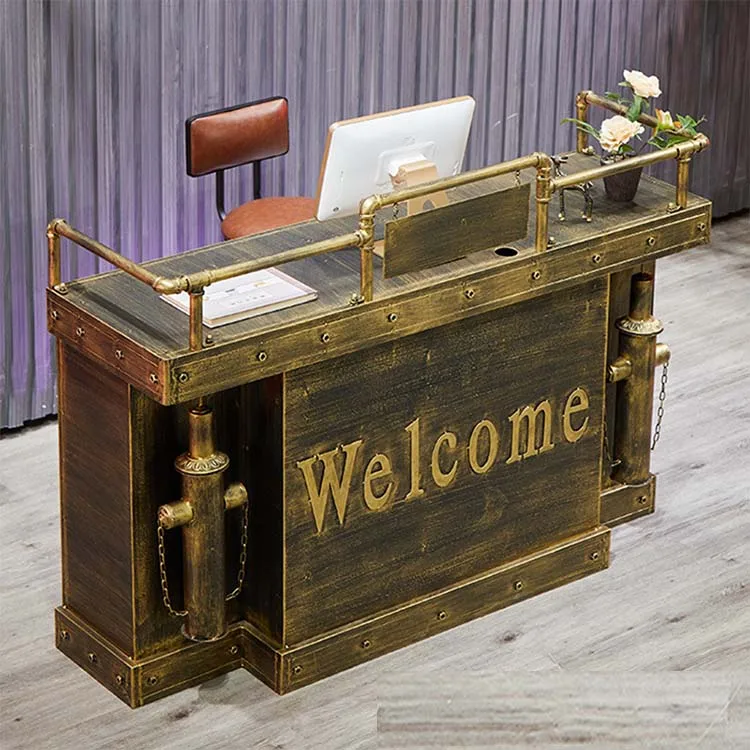 American industry retro old wrought iron cashier counter bar bar clothing store front desk Barbershop reception desk