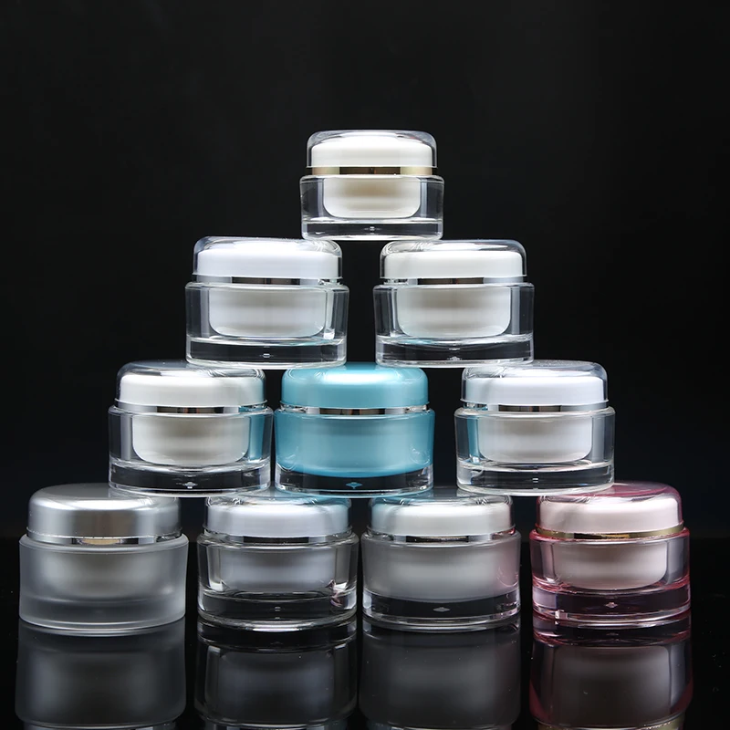 STOCK hot selling 5g 10g 15g 30g 50g empty acrylic PMMA cream Jar Plastic makeup Cosmetic Containers