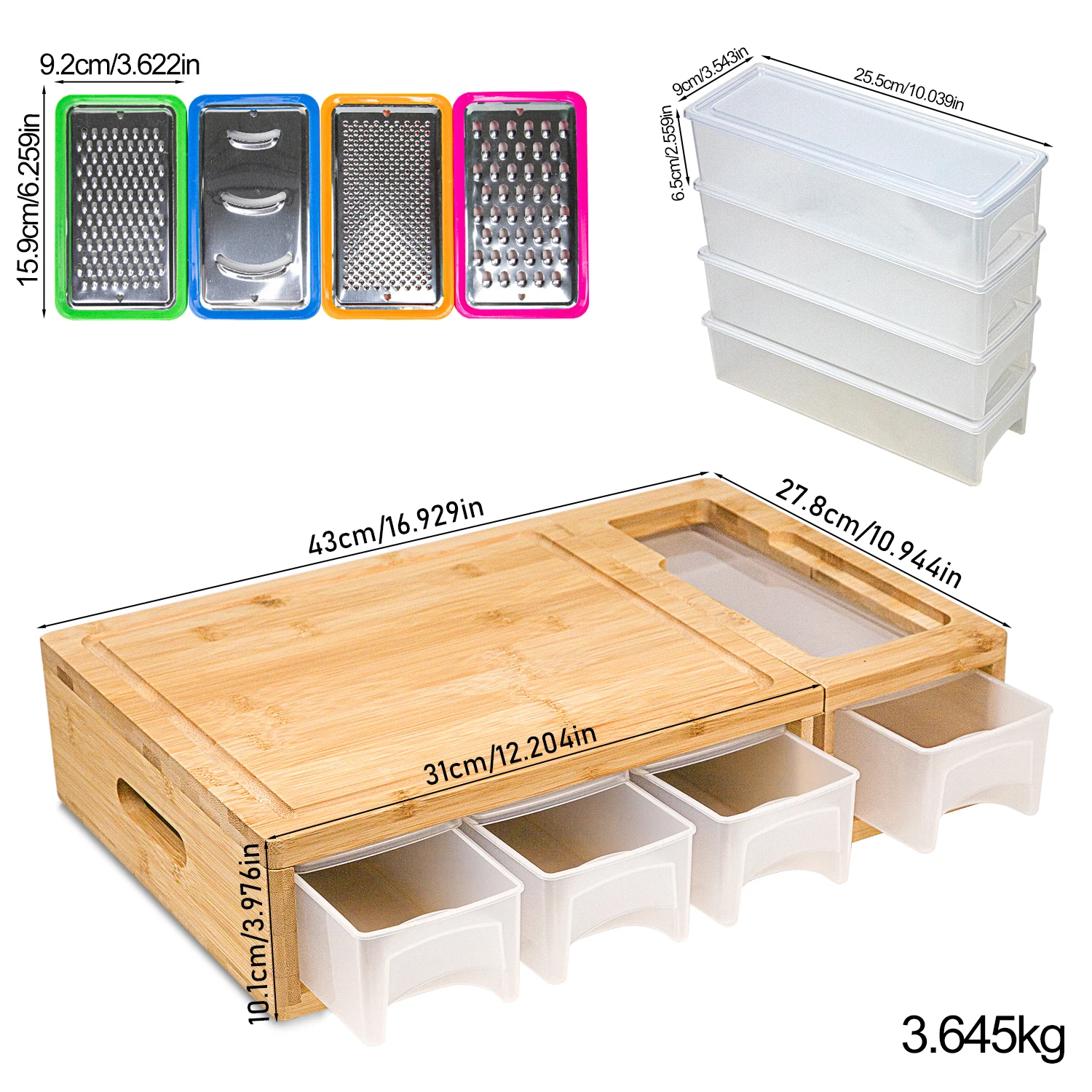 Multi-functional Bamboo Cutting Chopping Board With Removable Lid And Tray Kitchen Chopping Block With Storage Containers