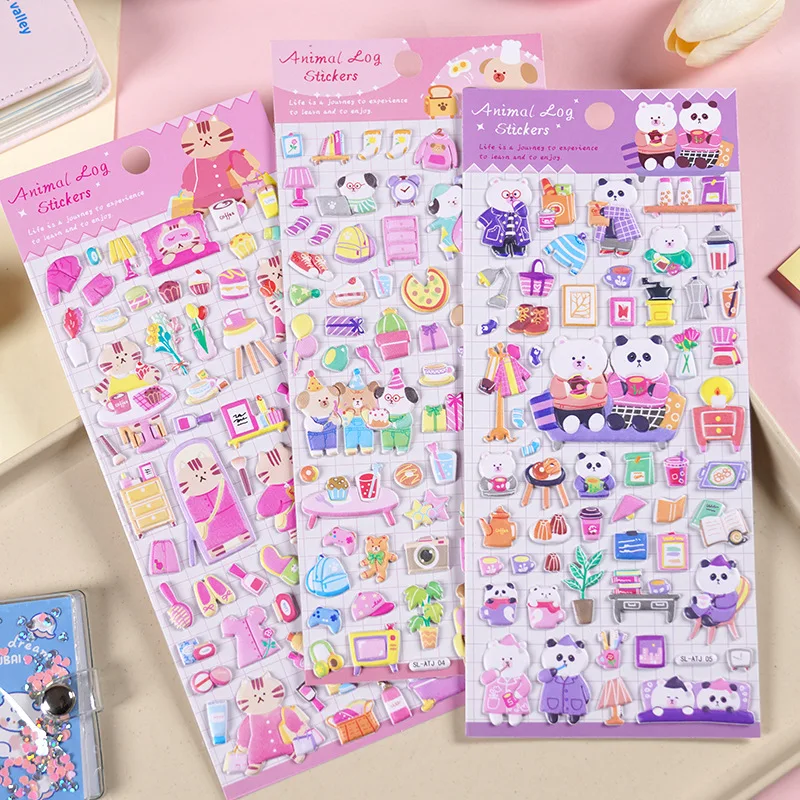 Cute 3D puffy cartoon animal stickers scrapbook decorative decals kawaii bear puffy stickers Mobile phone decorations