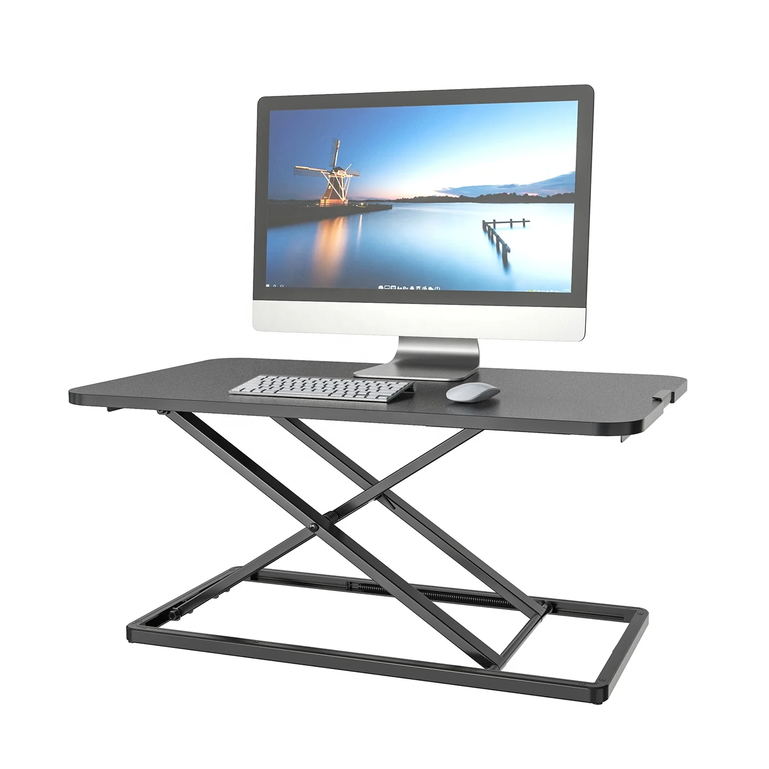 V-mounts Monitor Sit-to-Stand Height Adjustable Gas Spring Riser Laptop Desk Converter Wooden Aluminum Material Office Hotel Use