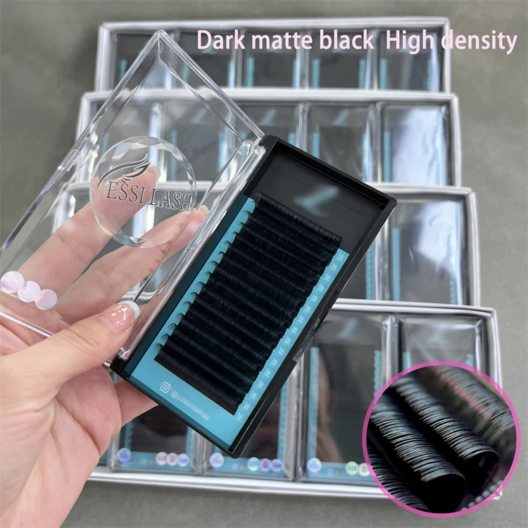 Soft Mink Pbt 0.03  0.05 12Rows Velvet Fanning Eyelash Extensions  Cashmere Trays Dark Matte Cashmere Volume Lash Trays