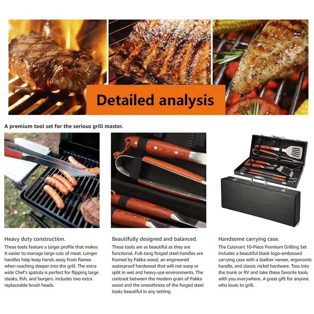 11-Piece Stainless-Steel Barbecue Grilling Tool Accessories Utensils Set with Spatula, Tongs, Forks, Brush, and Leather Case