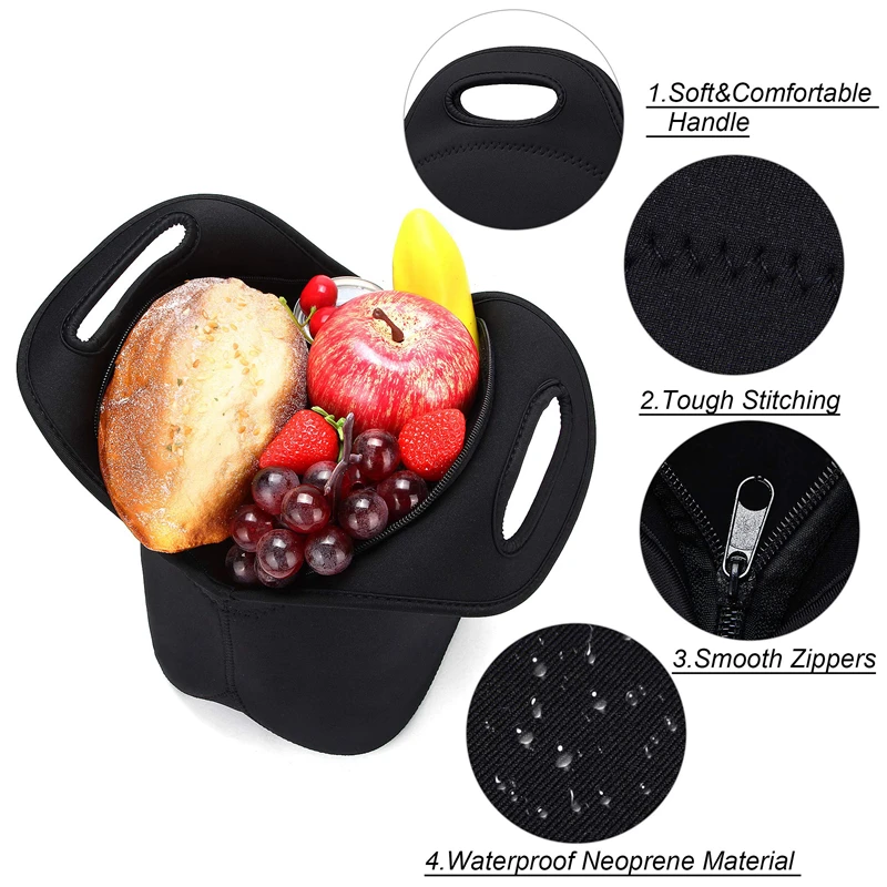 Custom Printed Lunch Bags For School Travel Work Sublimation Blank Neoprene Insulated Cooler Bag Reusable Food Carrier Tote Bag