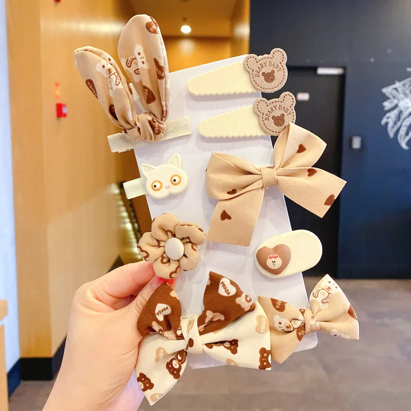 1PSET Cartoon Brown Bear Girls Hair Accessories Set Children Kid Sweet Barrettes Fashion Headbands Hair Clips For Baby Headdress