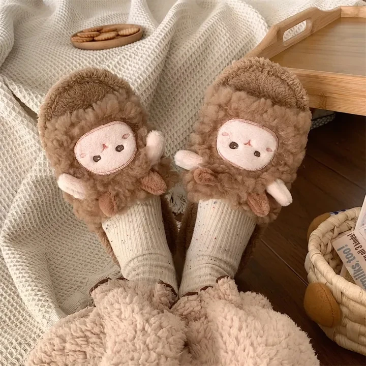 Xinyun Bean Fluffy Sheep Plush Slippers Customized Cozy Cotton Shoes For Women In Autumn And Winter